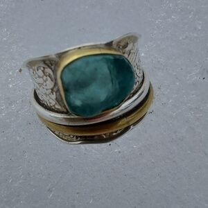 🌊|Raw Aquamarine Spinner Ring | Sterling Silver Mixed Metal | Size 8|🌊